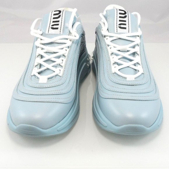 NIB$950 Miu Miu Crystal-Embellished Leather Chunky Sole Low-Top Sneakers 38/38.5 - Picture 5 of 16
